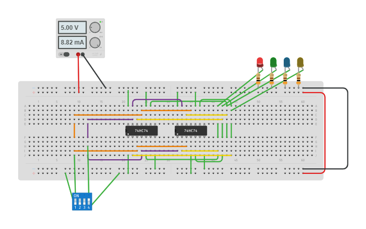 Circuit design Ring counter - Tinkercad