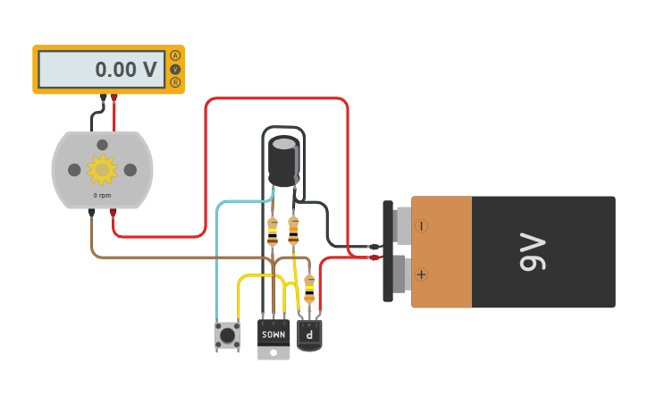 Circuit design On/Off with a single push button - Tinkercad