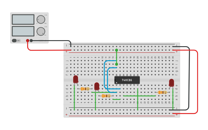 Circuit design 7486 EXOR - Tinkercad