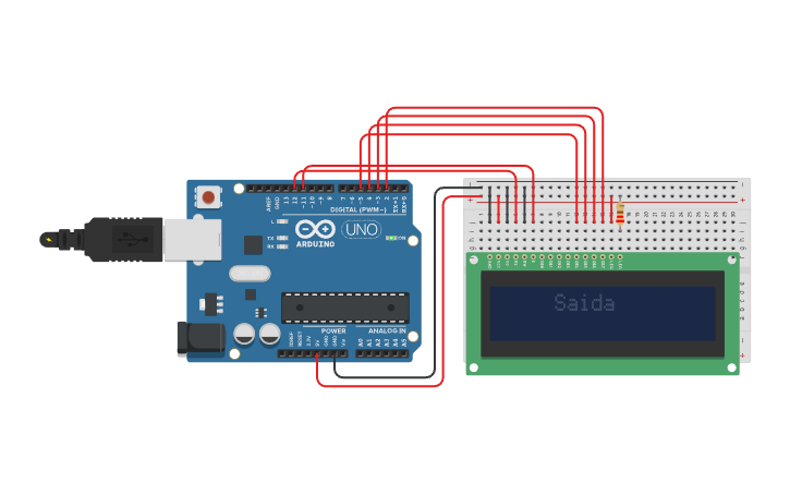 Circuit design LCD 16x2 en Arduino (C++) - Tinkercad