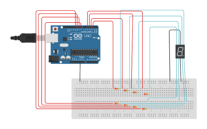 Circuit design 7 segment display - Tinkercad
