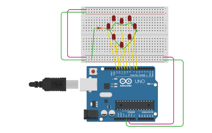 Circuit design Blinking lights - Tinkercad