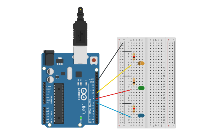 Circuit design blinking lights - Tinkercad