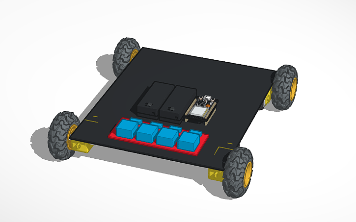 3D design 4 WD CAR USING EPS32 AND RELAY - Tinkercad