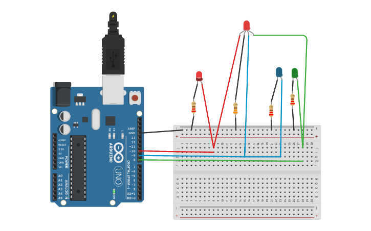 Circuit design LED RGB - Tinkercad