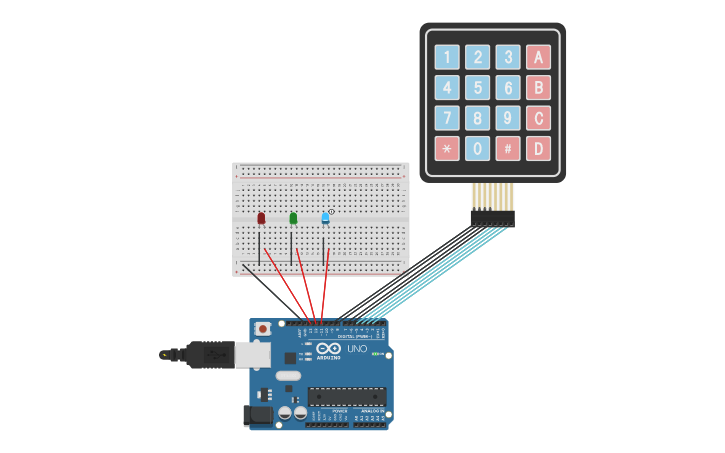 Circuit design led on/off with keypad - Tinkercad