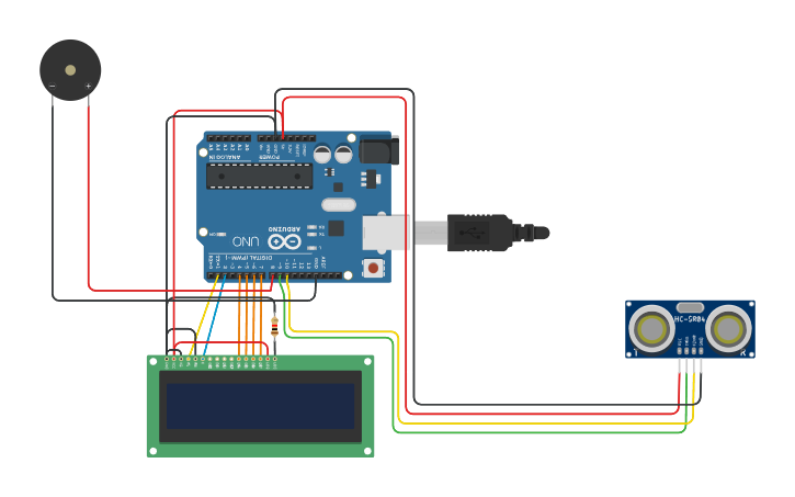 Circuit design ultrasonic distance measuring system - Tinkercad