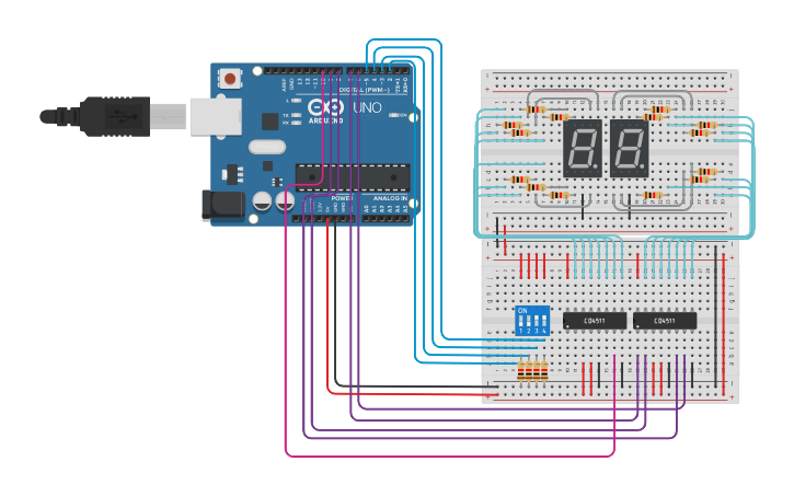 Circuit design 4-Bit Double Dabble Algorithm - Tinkercad