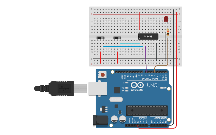 Circuit design AND Using IC and Arduino - Tinkercad