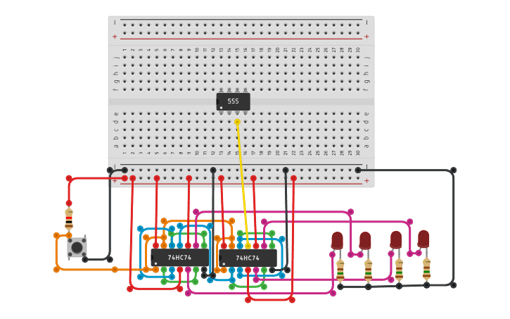 Circuit design 4BIT COUNTER - Tinkercad