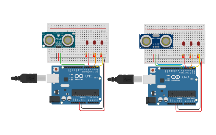 Circuit design Ultrasonic Distance Sensor in Arduino - Tinkercad