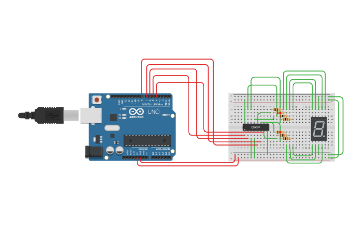 Circuit design 7 - segment display count down - Tinkercad