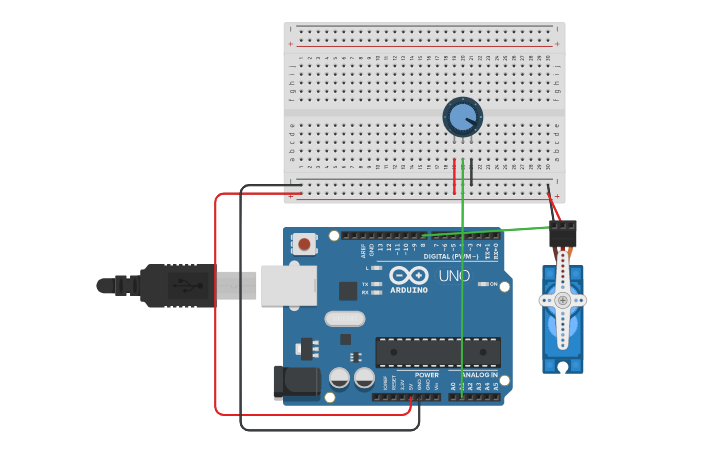Circuit design servo and pot - Tinkercad