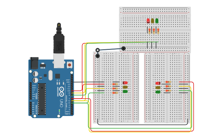 Circuit design Traffic Light - Simple 3 Way - Tinkercad