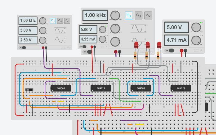 Circuit design 3 bit counter - Tinkercad