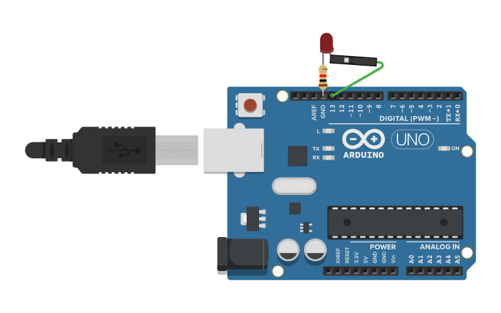 Circuit design LED BLINK ON (Arduino Uno R3 /C++) - Tinkercad