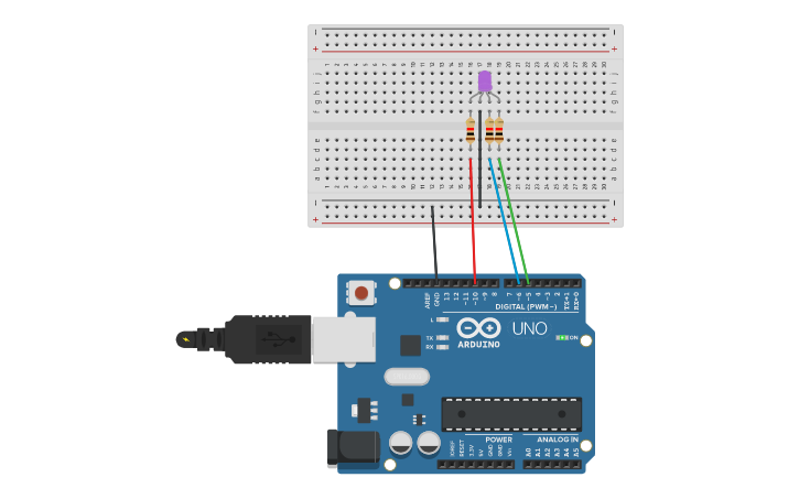 Circuit design Led RGB - Tinkercad