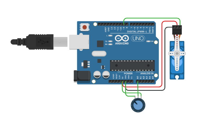Circuit design Servo Motor Angle Control Using Potentiometer - Tinkercad
