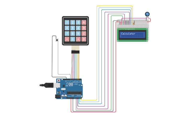 Circuit design Calculator System with lcd and keypad - Tinkercad