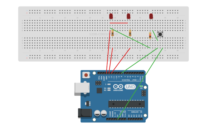Arduino Led Cad Circuit design Arduino 2 led - Tinkercad