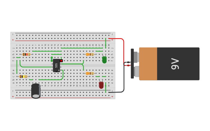 Circuit design Simple LED Flasher Circuit with 555 Timer - Tinkercad