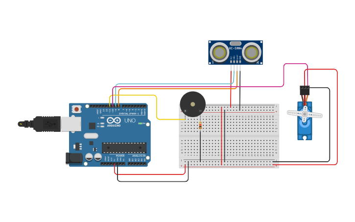 Circuit design Servo and Ultrasonic - Tinkercad