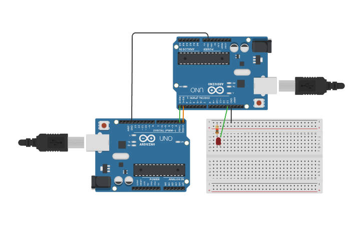 Circuit design COMUNICACION SERIE ENTRE ARDUINOS - Tinkercad