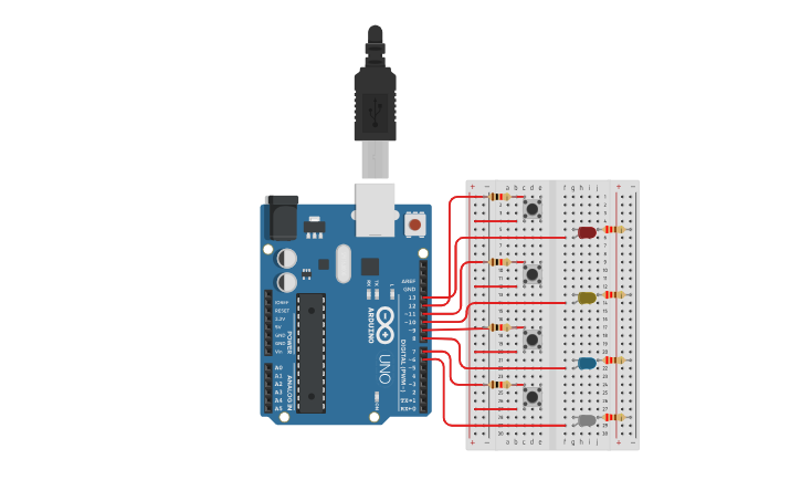 Circuit design LED Buttons - Tinkercad