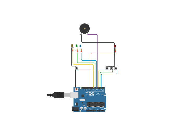 Circuit design QUIZ buzzer system with arduino - Tinkercad