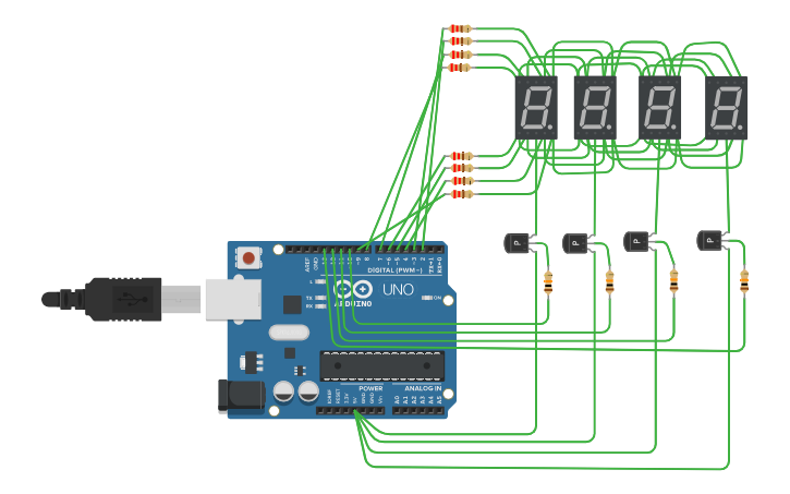 Circuit design 4 digital led - Tinkercad