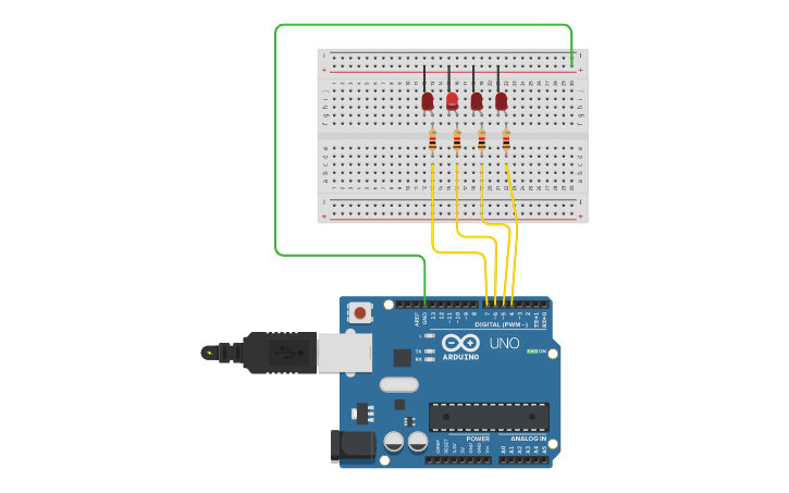 Circuit design Alternate 4 LED - Tinkercad