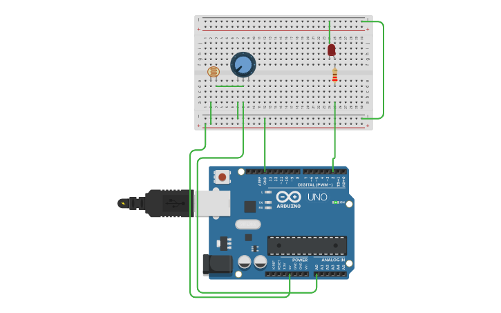 Arduino Exercice Circuit design Arduino - Exercice 1 - LDR + LED - Tinkercad