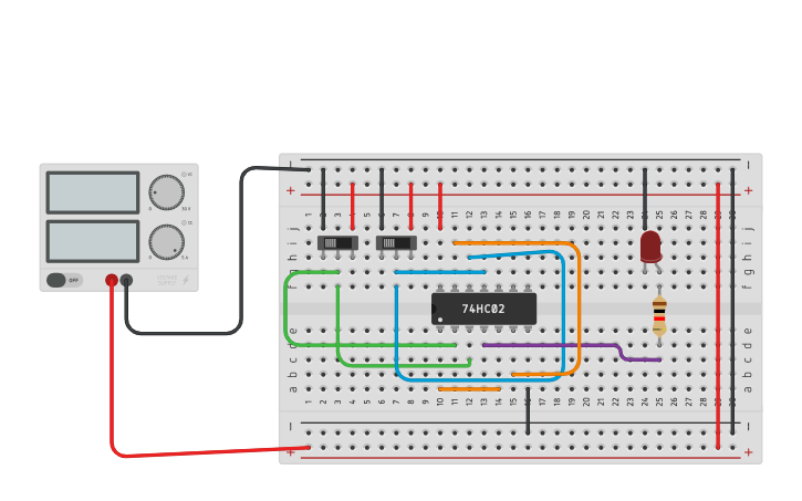 Circuit design AND using NOR - Tinkercad