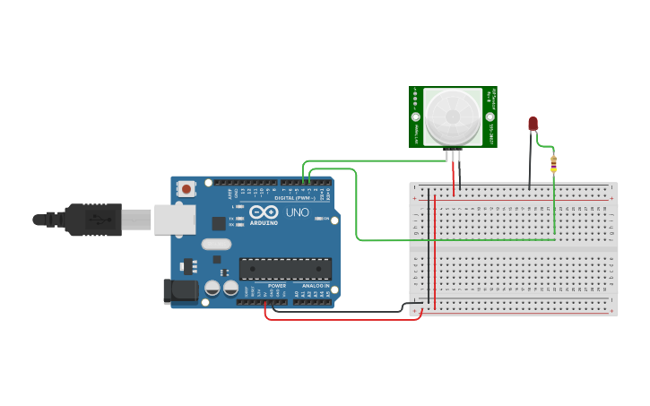 Arduino Motion Sensor Design Circuit design Arduino with Motion sensor and Led - Tinkercad