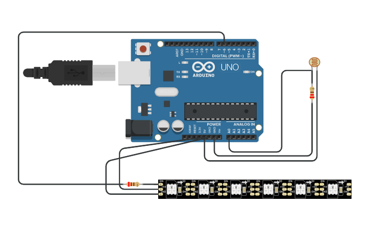 Circuit design LED Strip & Sensor - Tinkercad