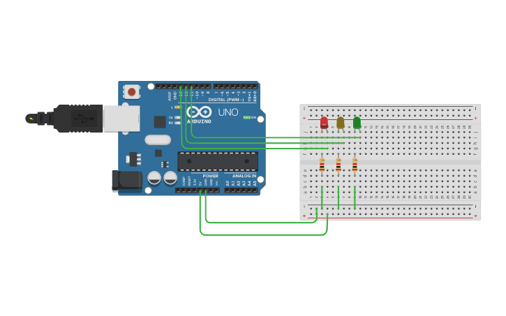 Circuit design Design of traffic light system - Tinkercad