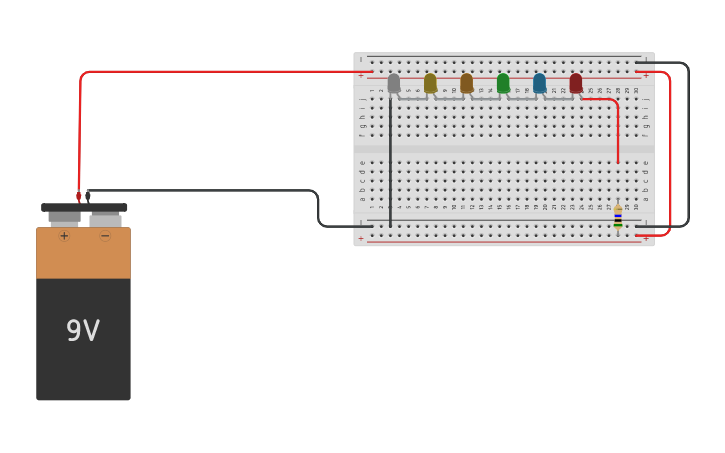 Circuit design Circuito 7. 6 Leds - Tinkercad