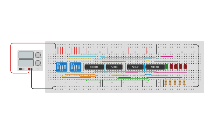 Circuit design 4 bit BCD adder - Tinkercad