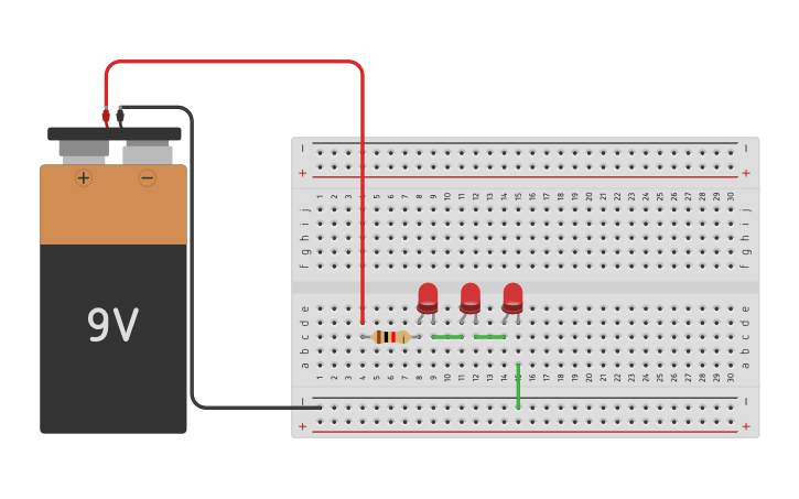 Circuit design Circuit 2 Powering LEDs In Series - Tinkercad