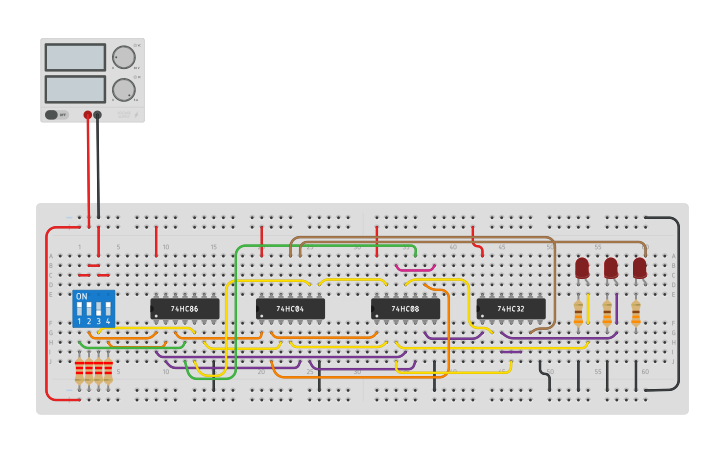 Circuit design Comparador 2 bits - Tinkercad