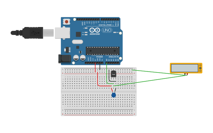 Circuit design Medida de Temperatura com sensor TMP36 - Tinkercad