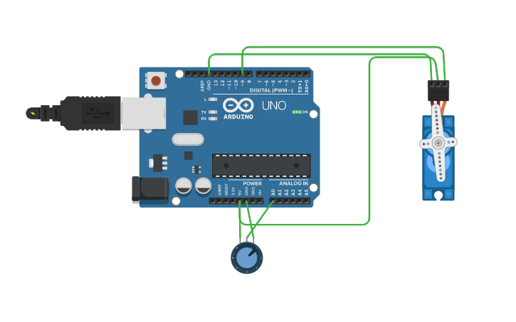 Circuit design Control servo motor using potentiometer - Tinkercad