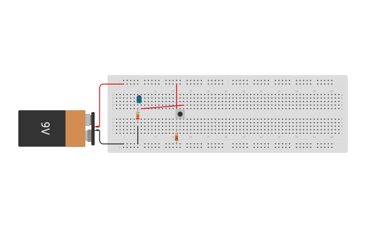 Circuit design Encendido de Led con Bateria 9v Push button - Tinkercad