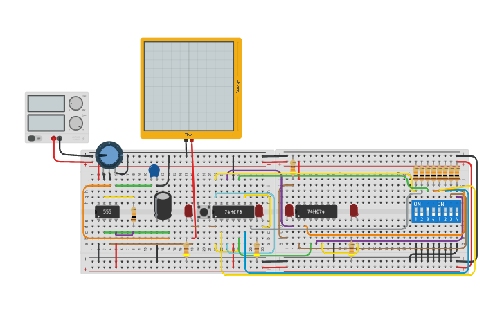 Circuit design Timer 555 astable flip flop - Tinkercad