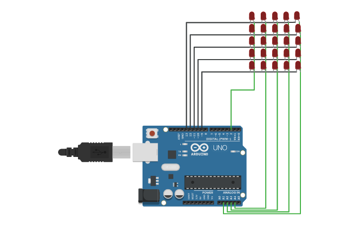 Programming 5x5 Led Matrix Circuit design 5x5 LED Matrix - Tinkercad