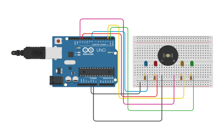 Circuit design LED-BUZZER - Tinkercad