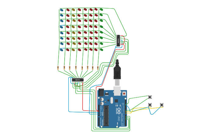Circuit design Tetris Arduino 74HC595 Matrix 8x8 - Tinkercad