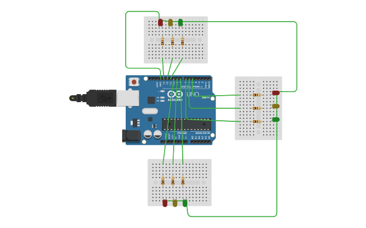 Circuit design 3-way traffic light - Tinkercad