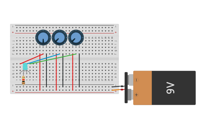 Circuit design RGB POTENTIOMETER - Tinkercad