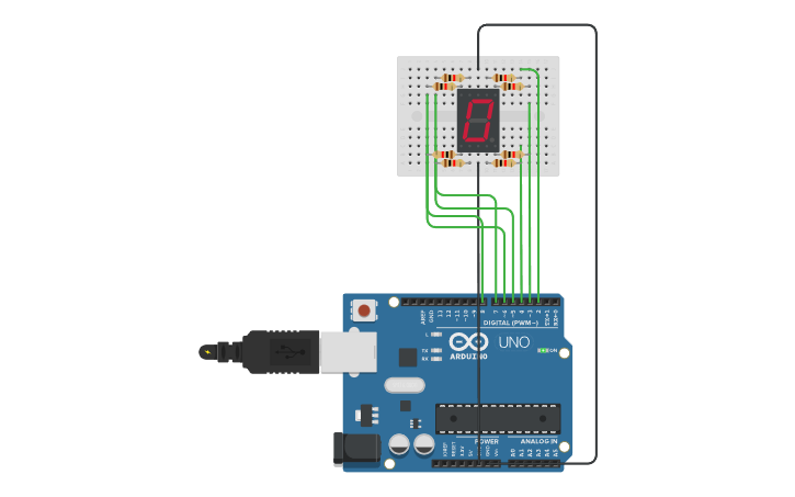 Circuit design Display de 7 Segmentos Arduino (Atualizado) - Tinkercad